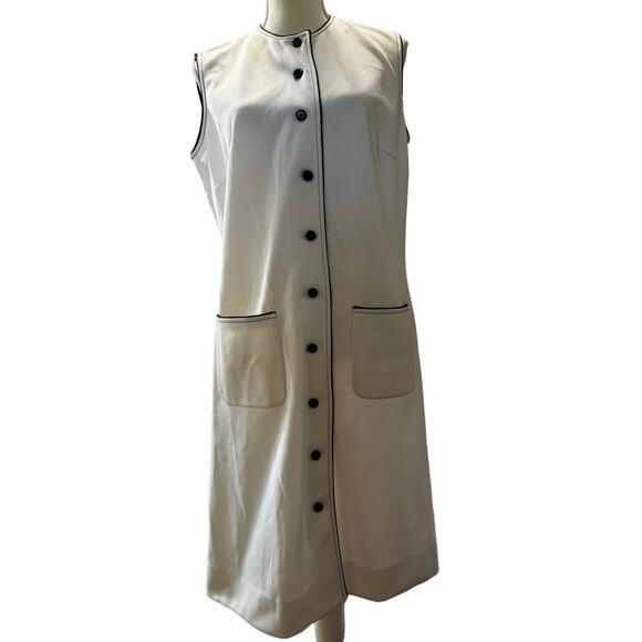 Butte Knit Dresses & Skirts - Vintage 1960's White with Black Trim Sleeveless Button Down Shift Dress Med Mint